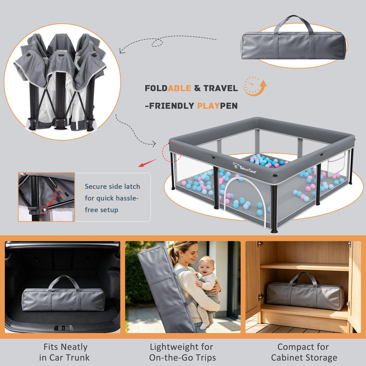 Foldable Baby Playpen with Mat and Ocean Balls B4987