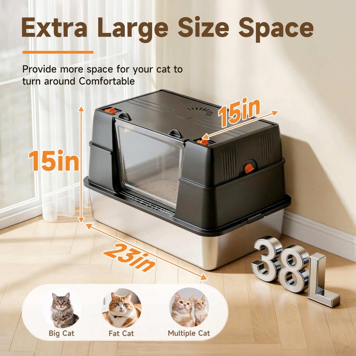Stainless Steel High Sided Enclosed Litter Box with Lid M247