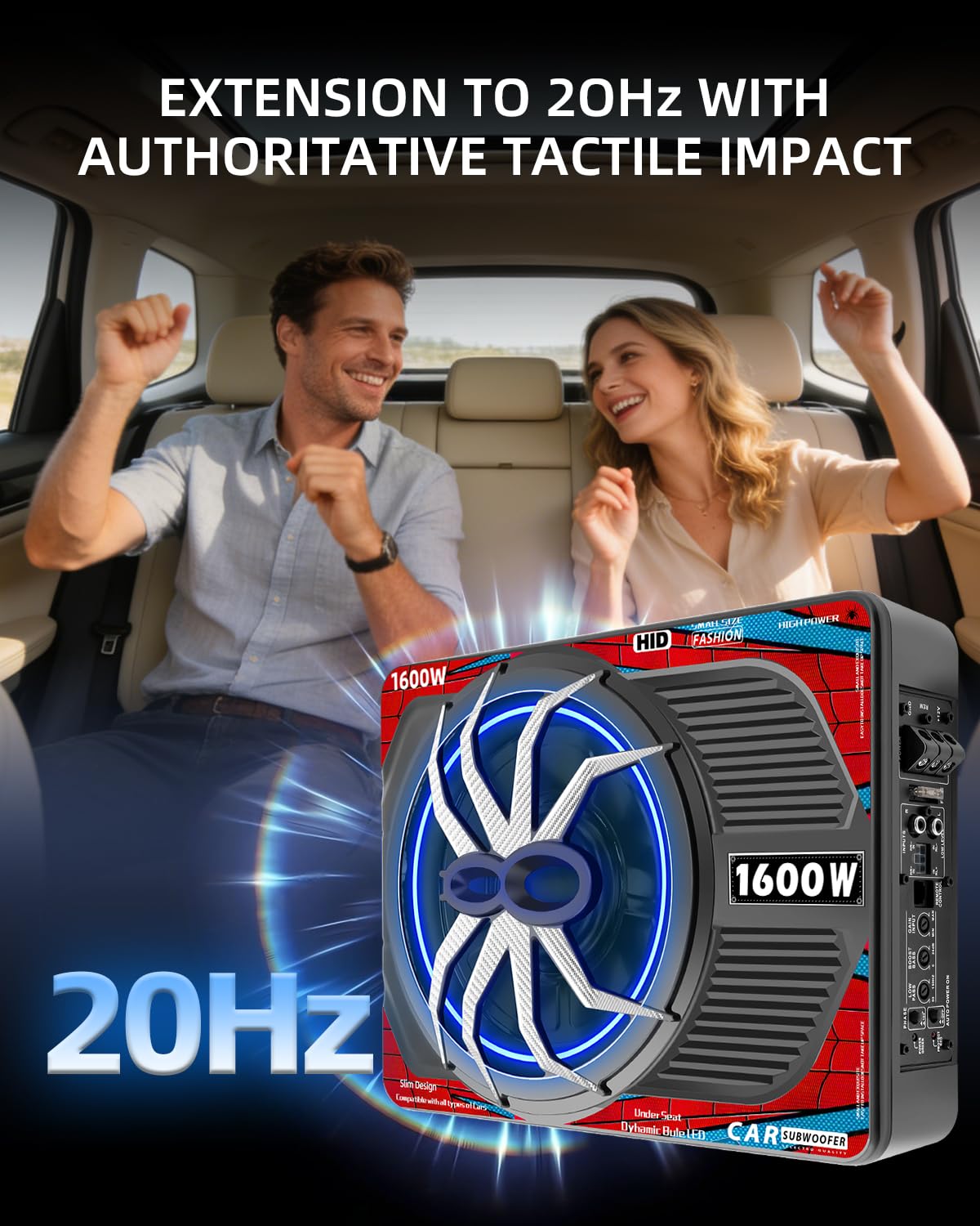 1600W Slim Underseat Car Subwoofer and Amp with RGB Light H65723