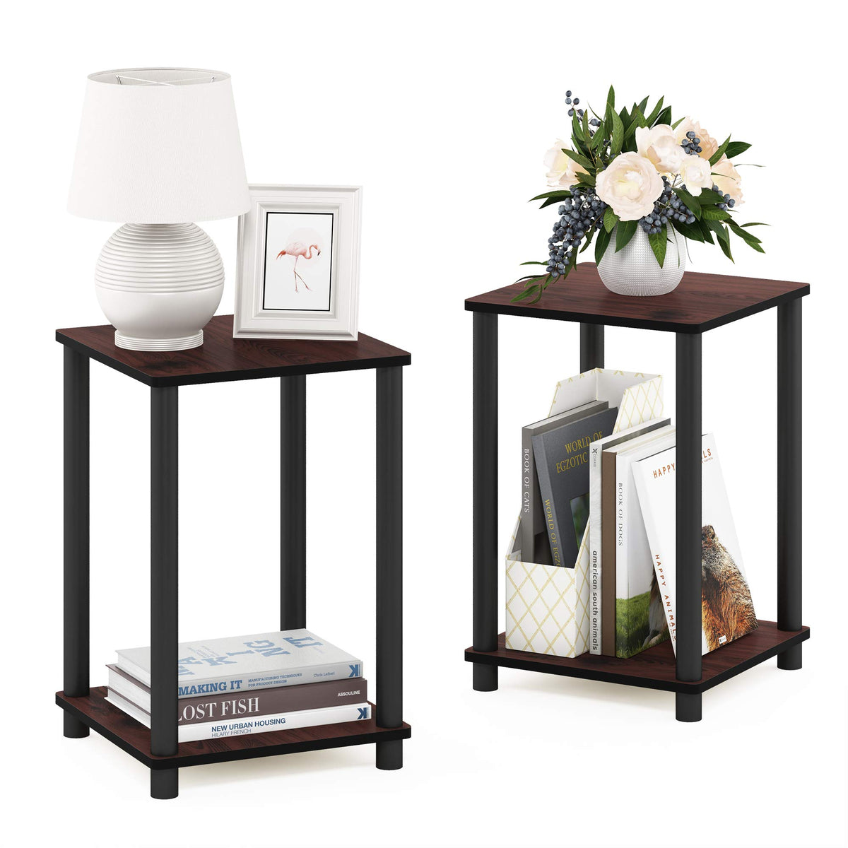Set of 2 Dark Cherry Black End Table Z1003
