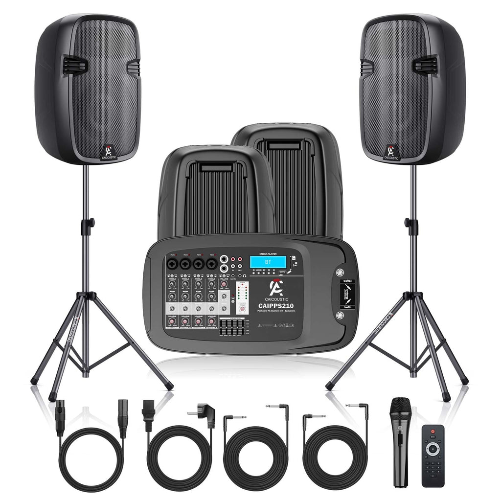 Portable 8-Channel PA System with Bluetooth and 2 Speaker Stands S176
