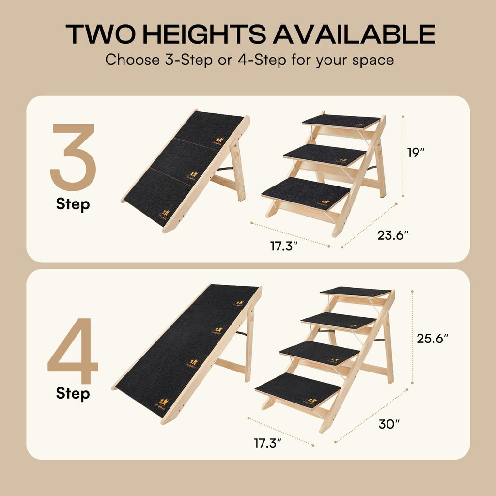 Wooden 4-Step Foldable Anti-Slip Dog Stairs D1388