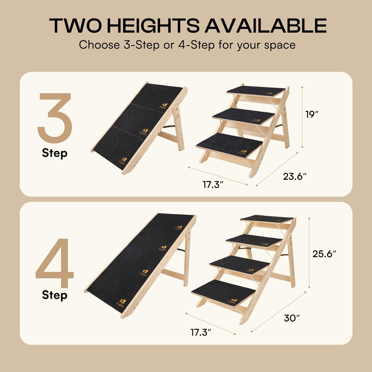 Wooden 4-Step Foldable Anti-Slip Dog Stairs D1388
