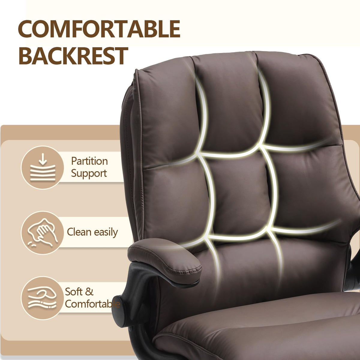 Brown Ergonomic Office Chair with Flip-up Armrests A370327
