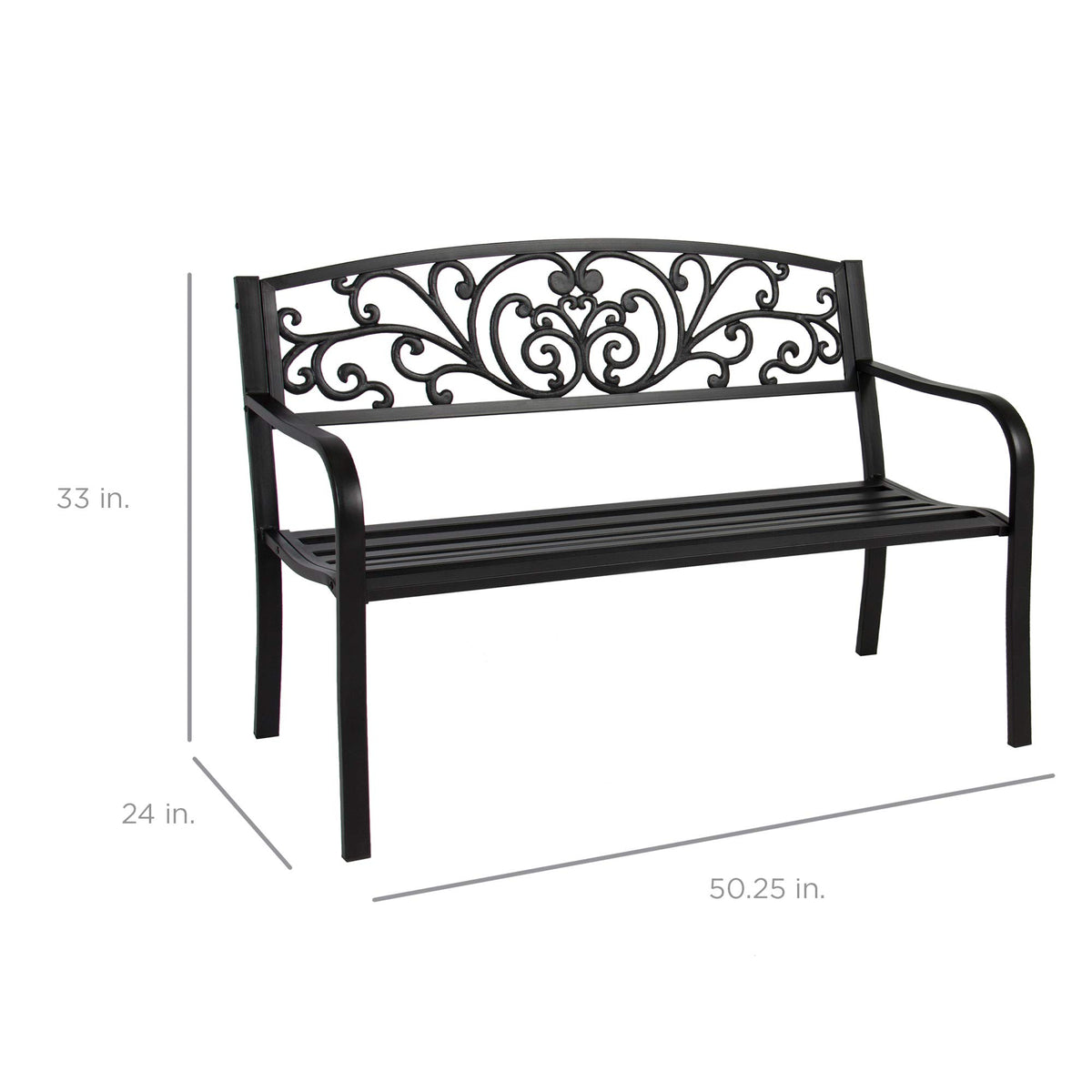 Black Steel Outdoor Bench with Floral Backrest R940237