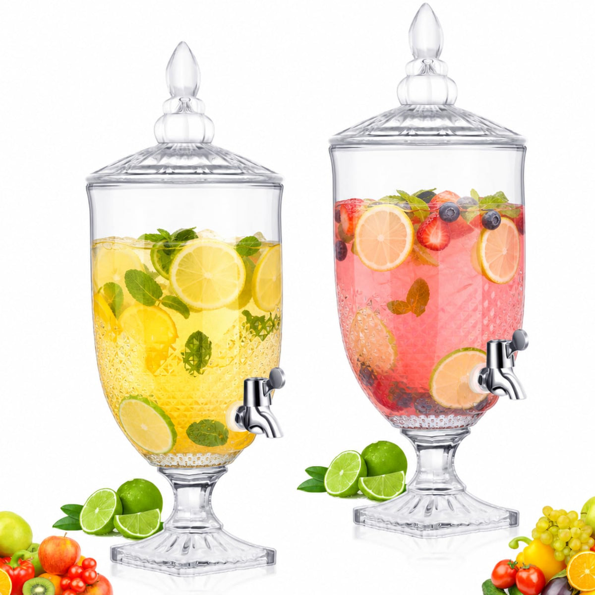 2 Pieces 1.3 Gallon Glass Drink Dispensers with Stand and Spigot E486730