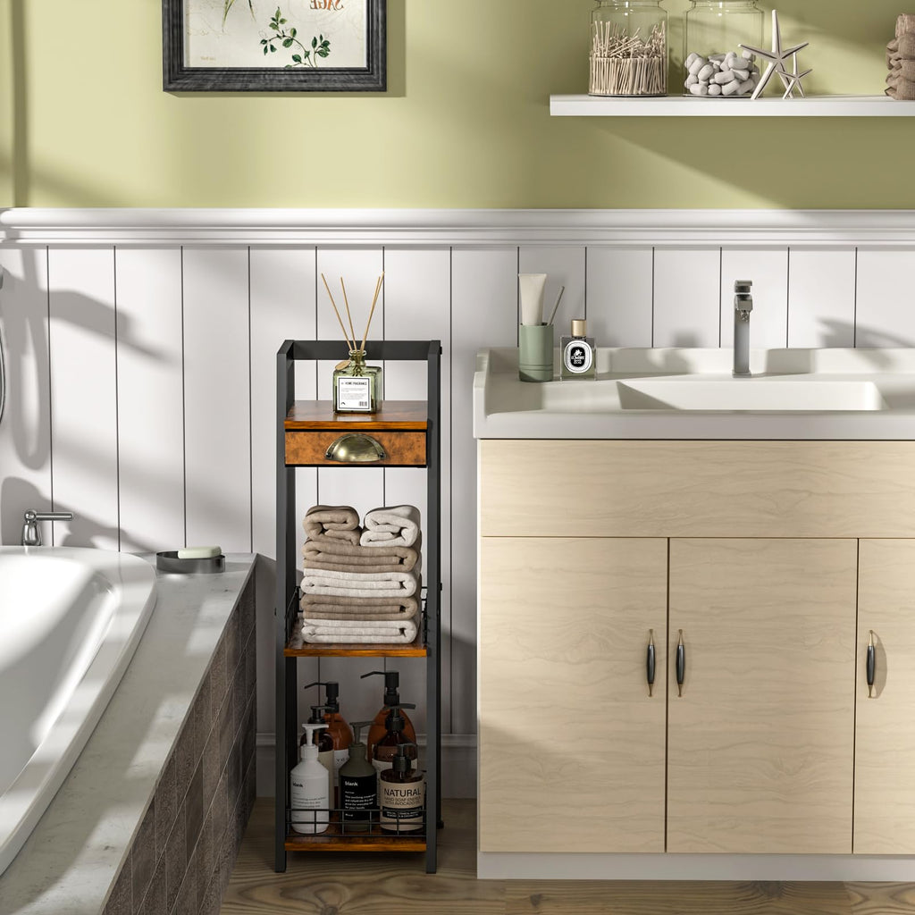 3-Tier Narrow Bathroom Shelves with Drawer E6960