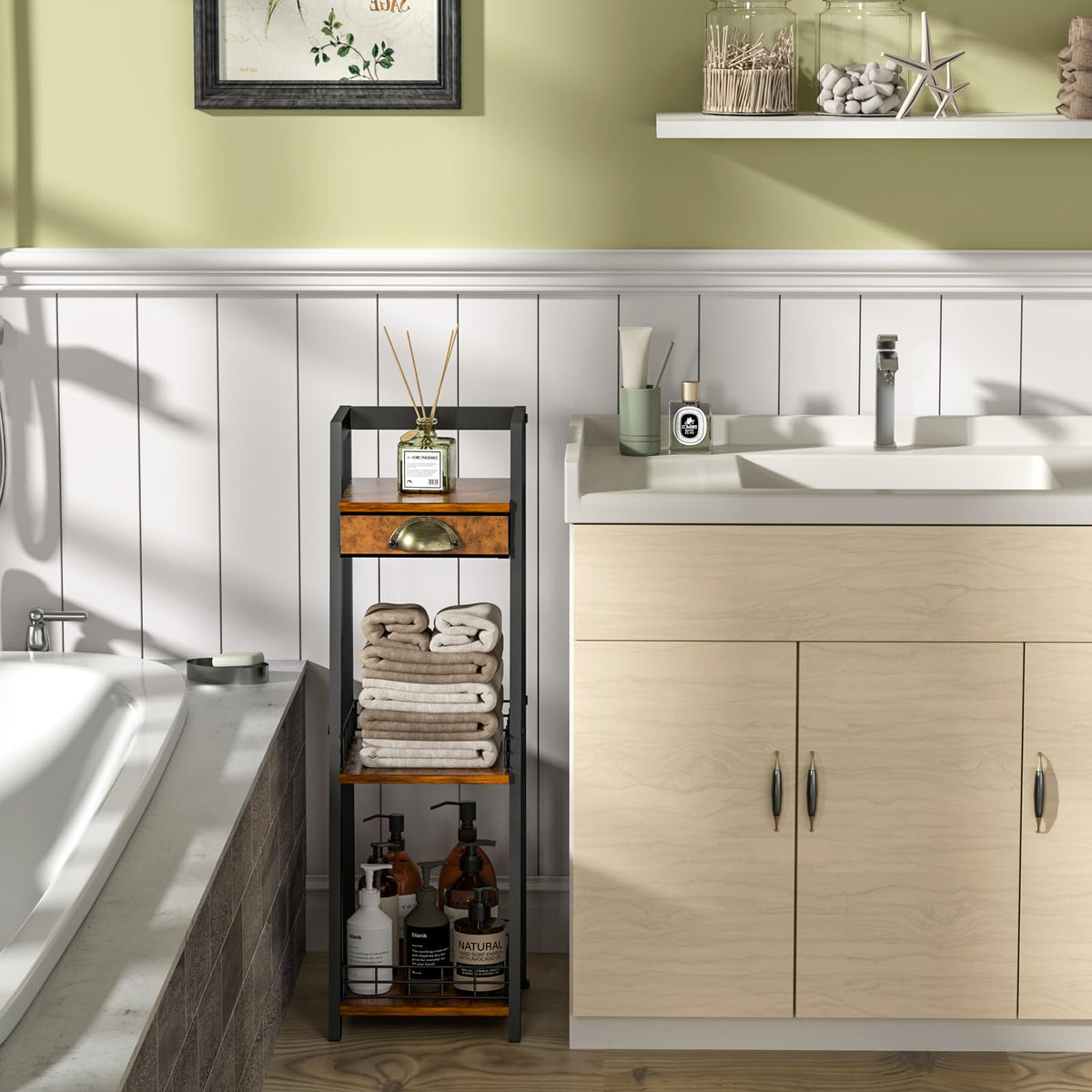 3-Tier Narrow Bathroom Shelves with Drawer E6960