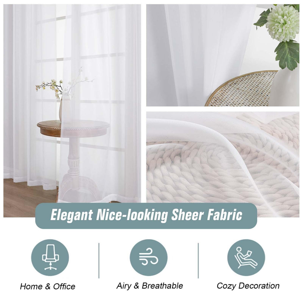 Extra Wide Sheer White Curtains 84 Inches Long 2 Panels G2317