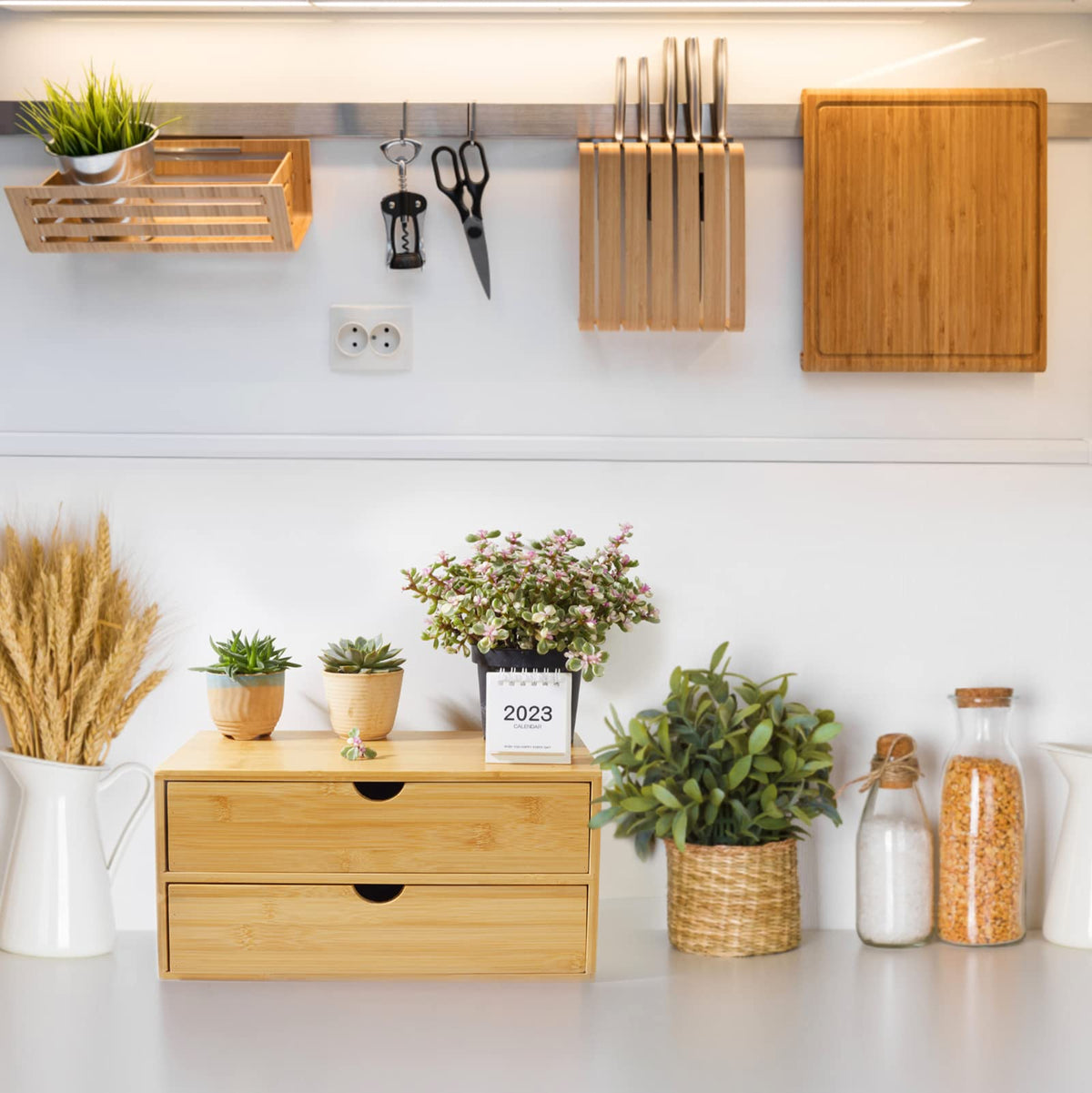 Bamboo Desk Organizer with Drawers F6488