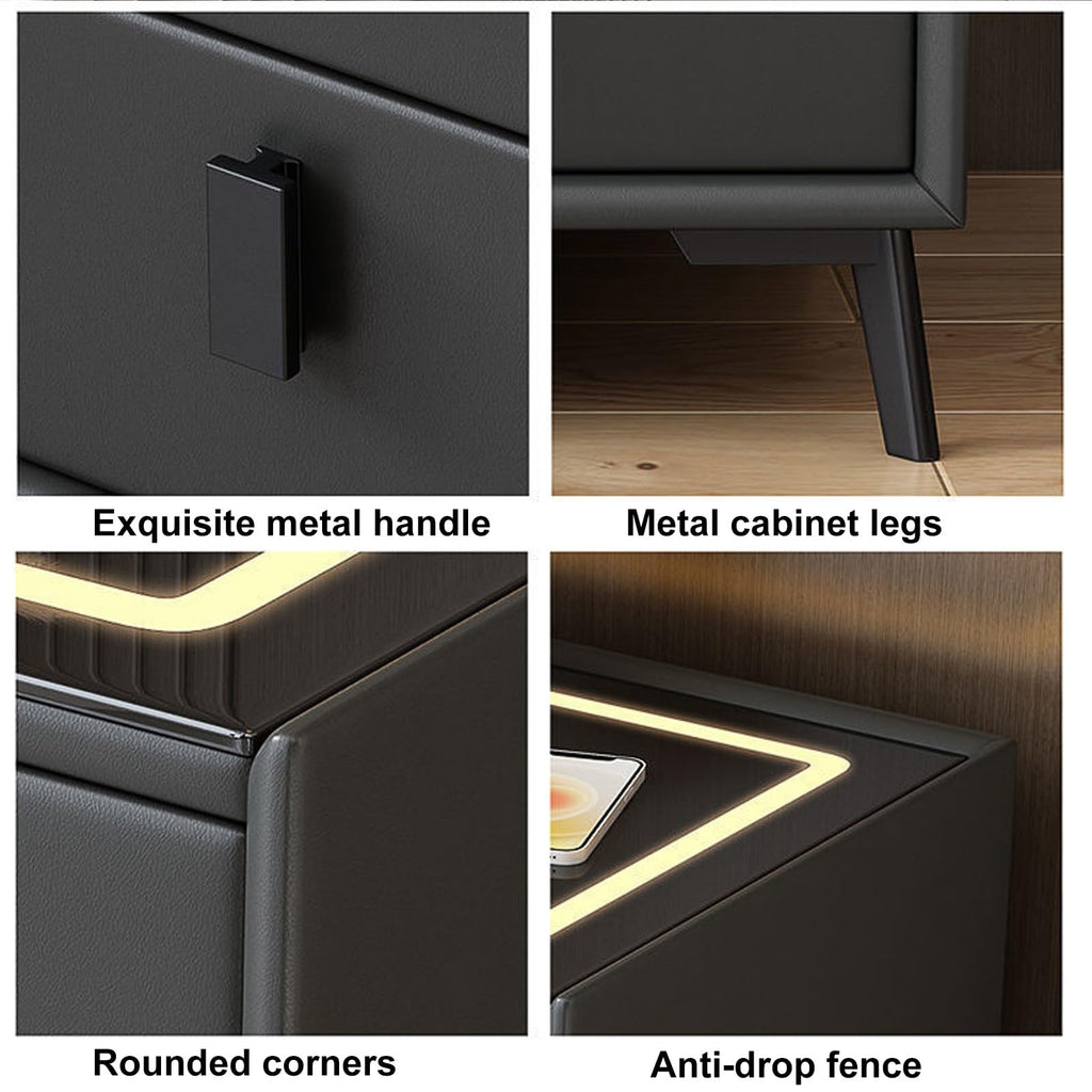 Smart LED Nightstand with 3 Drawers and Charging Station V953