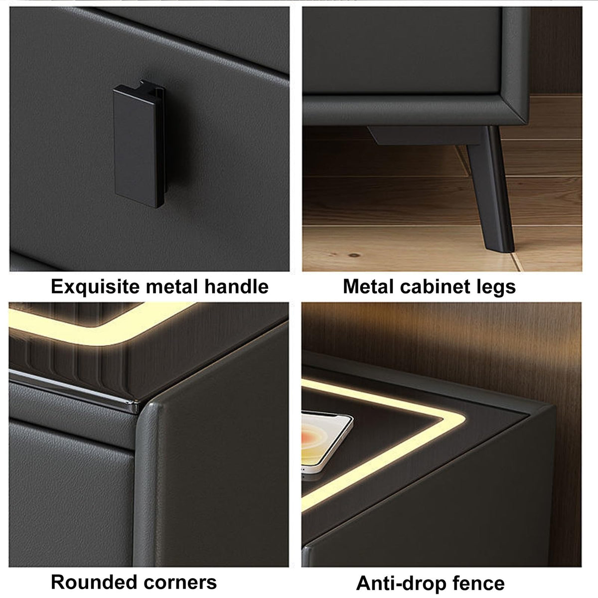 Smart LED Nightstand with 3 Drawers and Charging Station V953