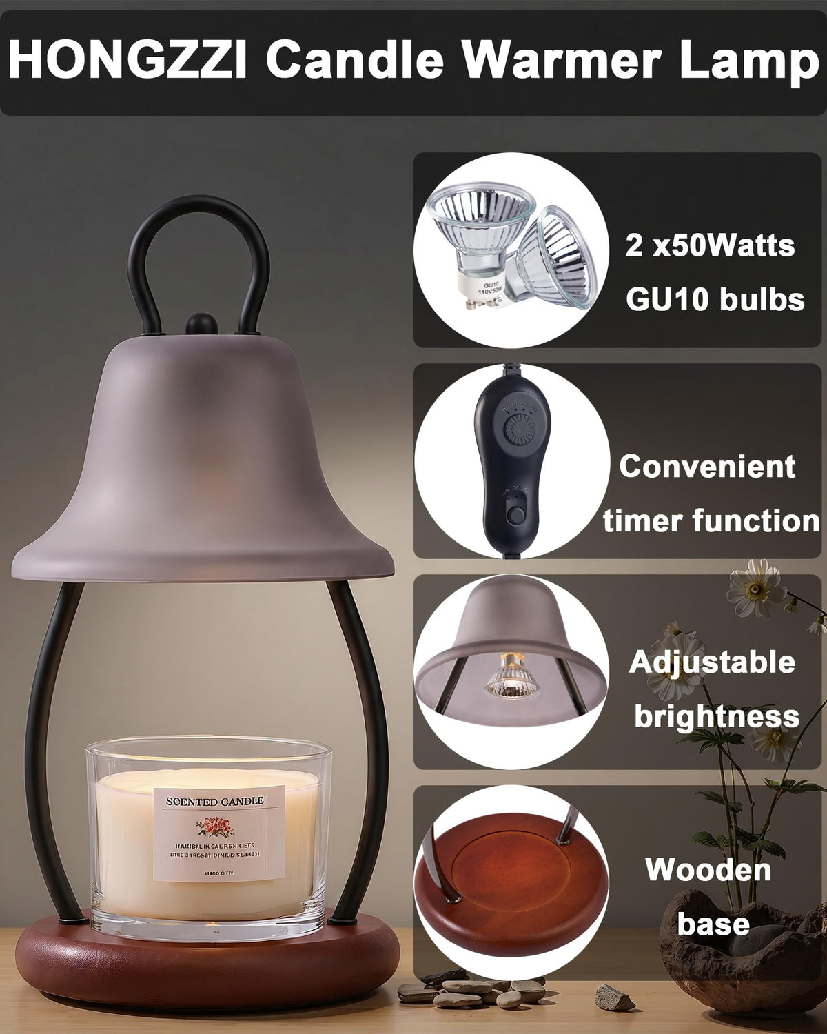 Black Dimmable Candle Warmer Lamp with Timer M936