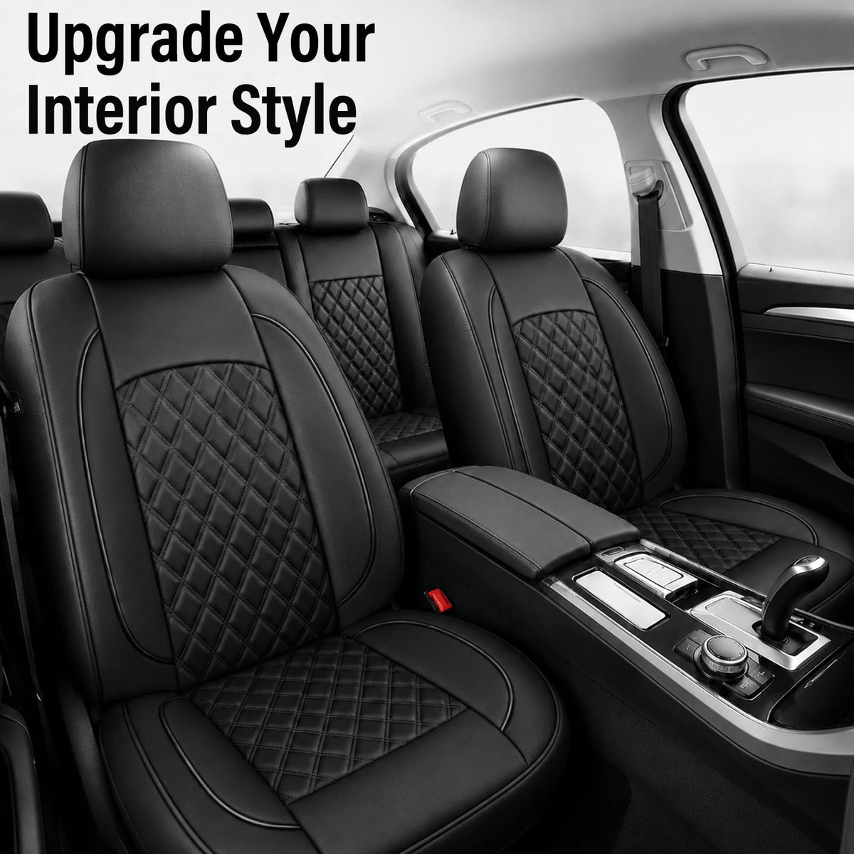 Black Nappa Leather Car Seat Covers Full Set A3981