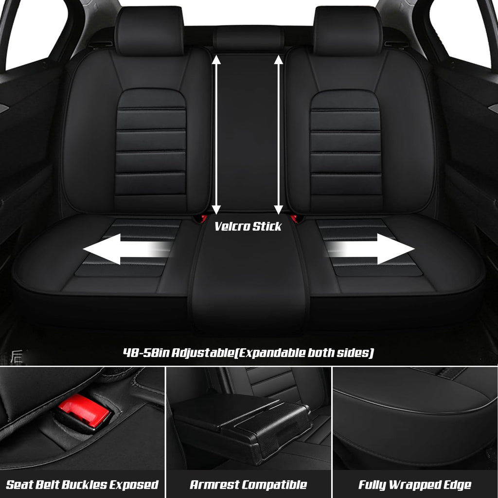 Waterproof Nappa Leather Car Seat Covers Standard 5 Seats Black & Red Y1265