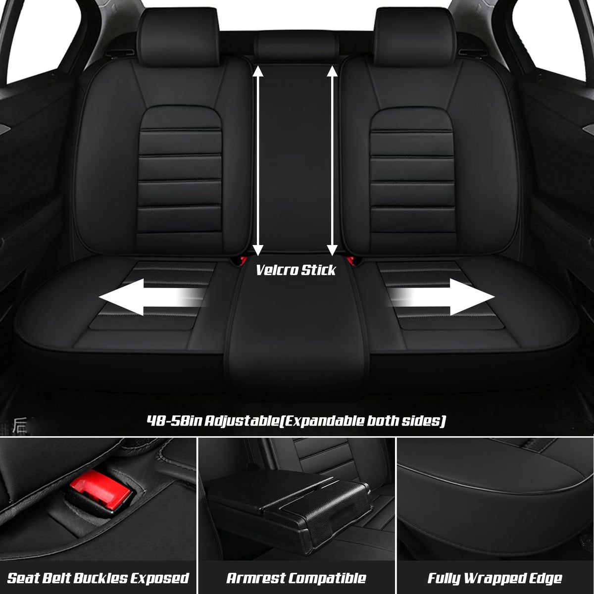 Waterproof Nappa Leather Car Seat Covers Standard 5 Seats Black & Red Y1265