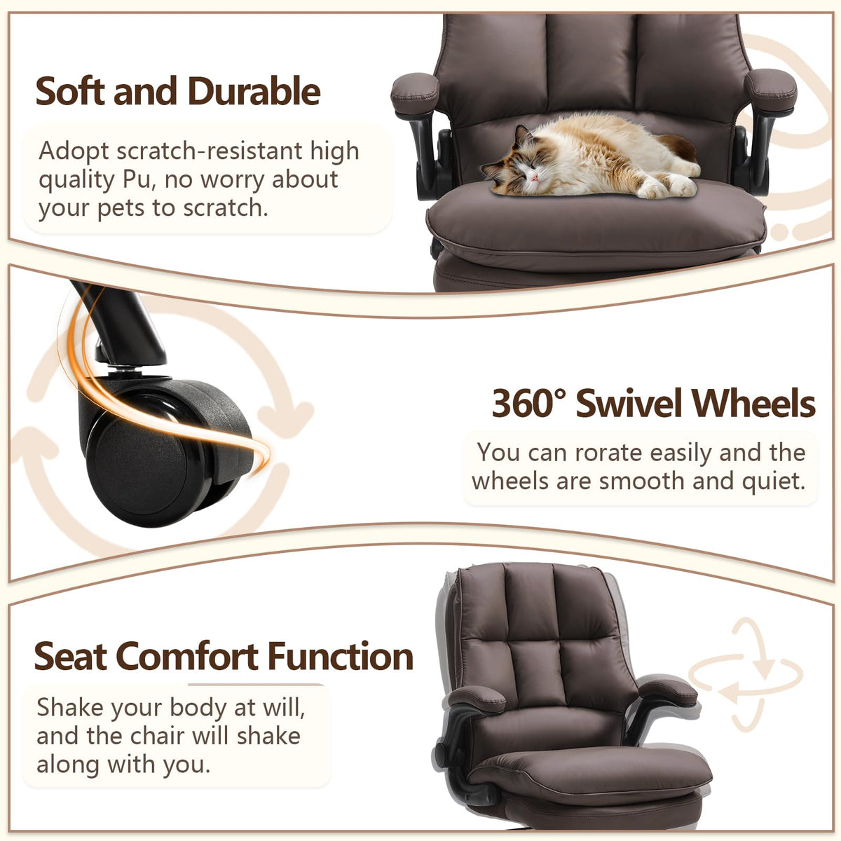 Brown Ergonomic Office Chair with Flip-up Armrests A370327