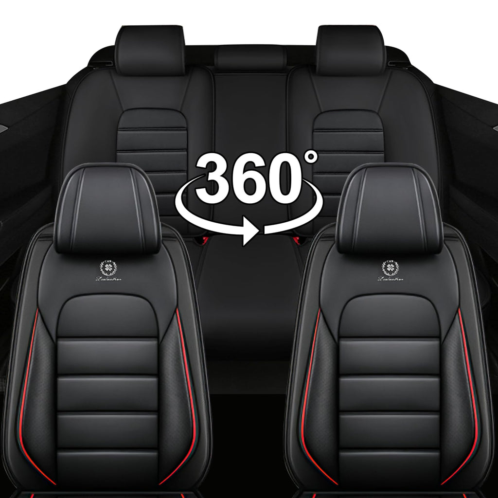 Waterproof Nappa Leather Car Seat Covers Standard 5 Seats Black & Red Y1265