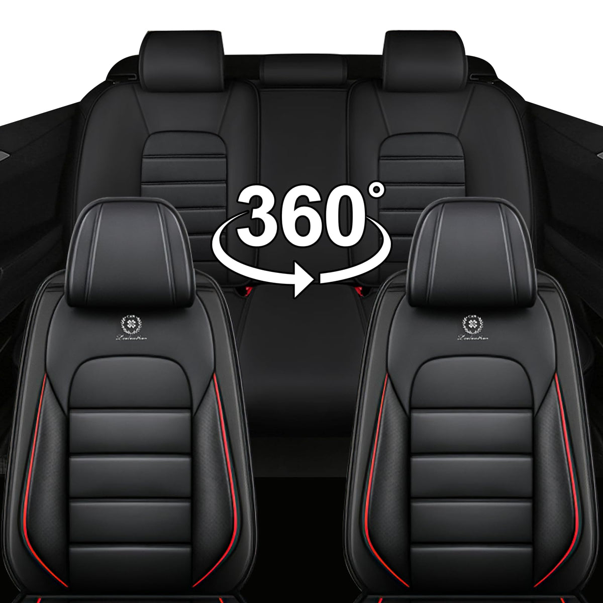 Waterproof Nappa Leather Car Seat Covers Standard 5 Seats Black & Red Y1265