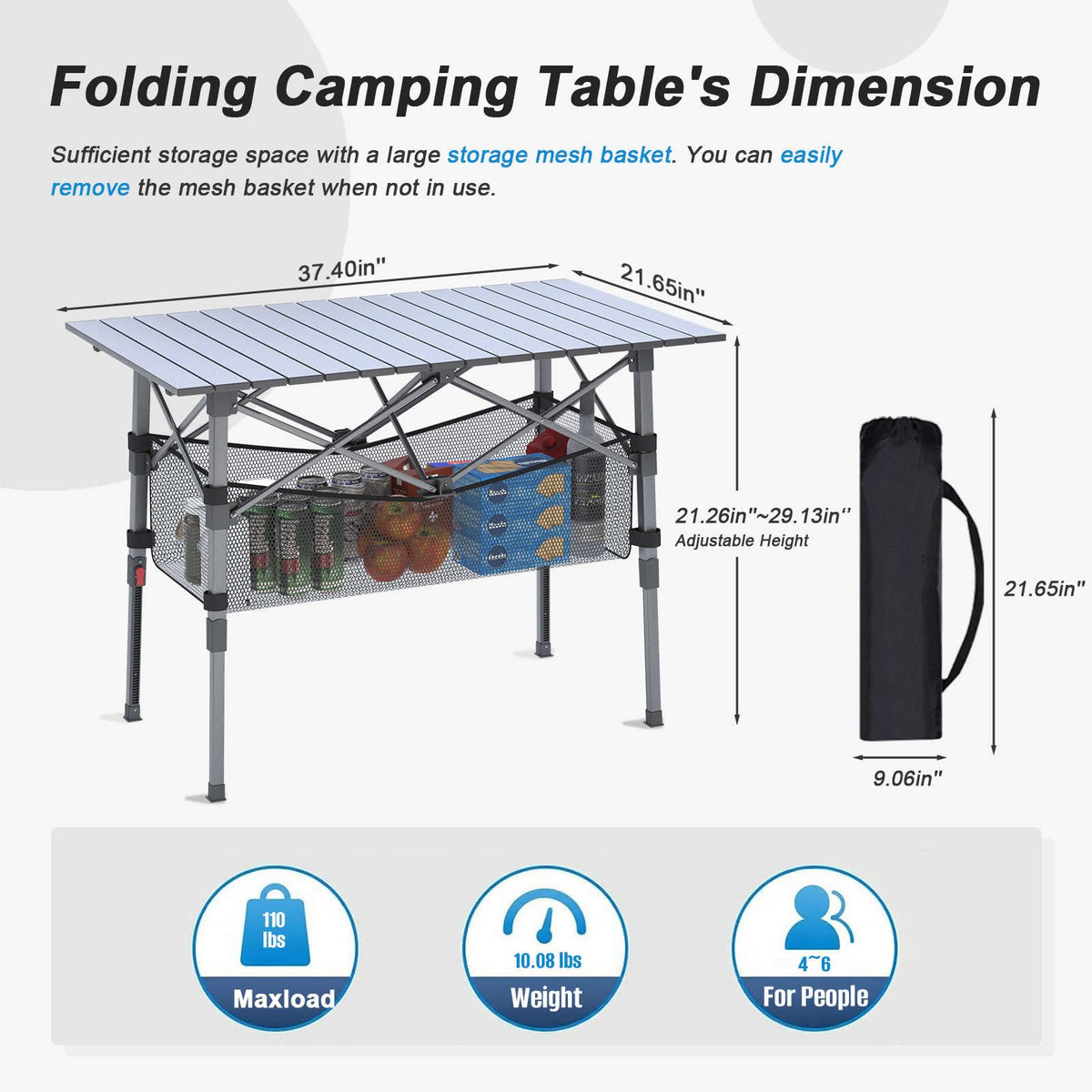 Portable Aluminum Folding Camping Table with Storage Basket P52193