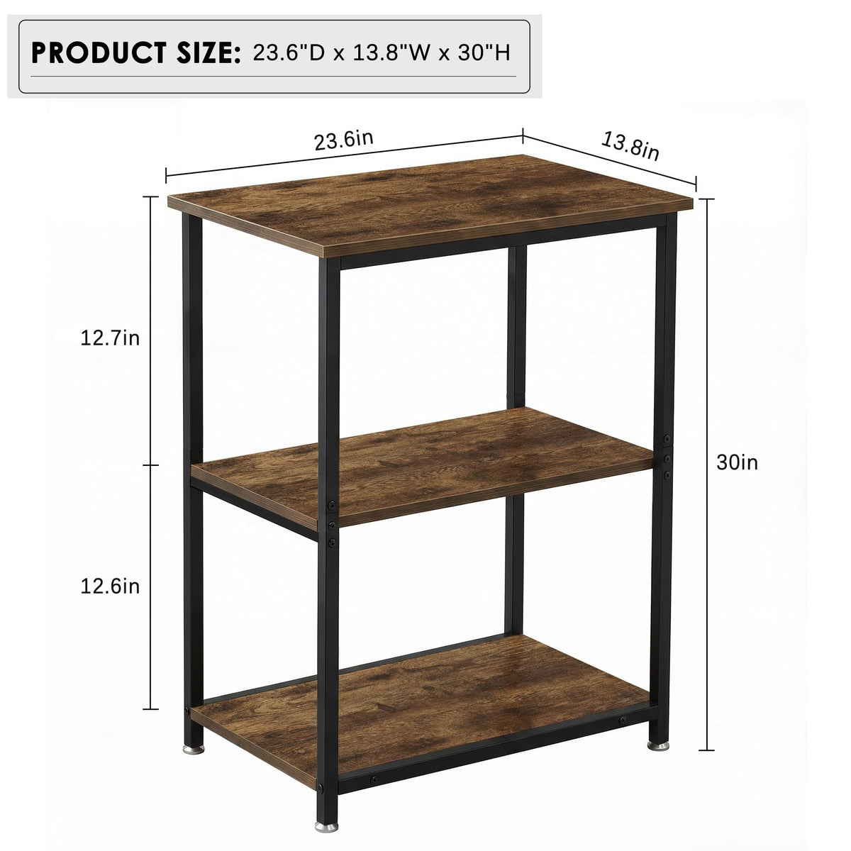 Tall End Side Table with 3-Tier Storage Shelf S660714