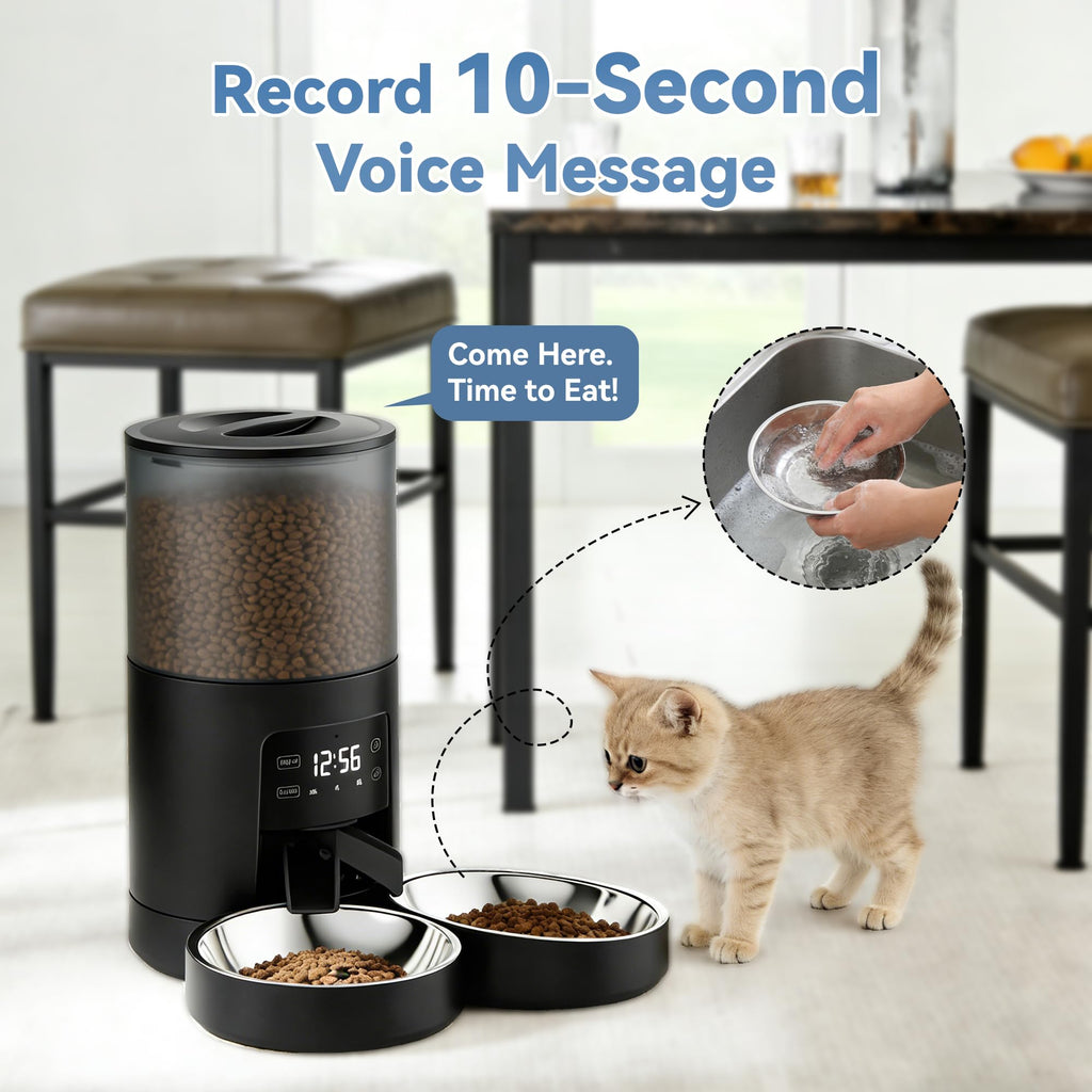 Automatic Cat Feeder for 2 Cats, 6L Black E624