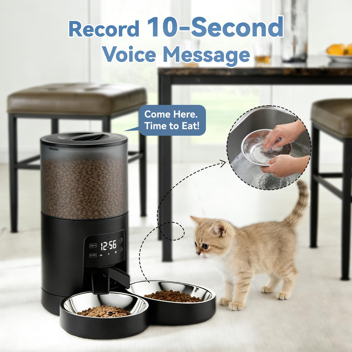 Automatic Cat Feeder for 2 Cats, 6L Black E624