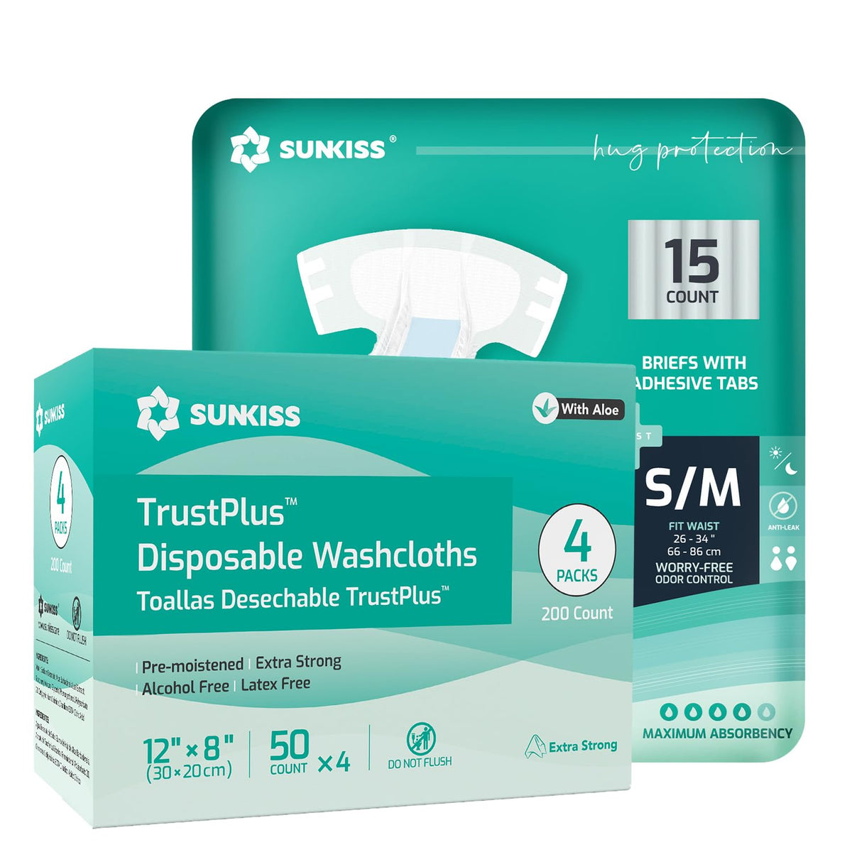 Adult Diapers Small/Medium 15 Count & Wet Wipes 200 Count Q698