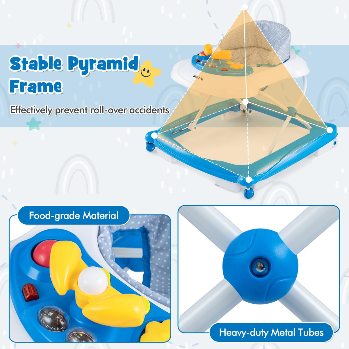 Blue 5 in 1 Foldable Baby Walker with Wheels Z241