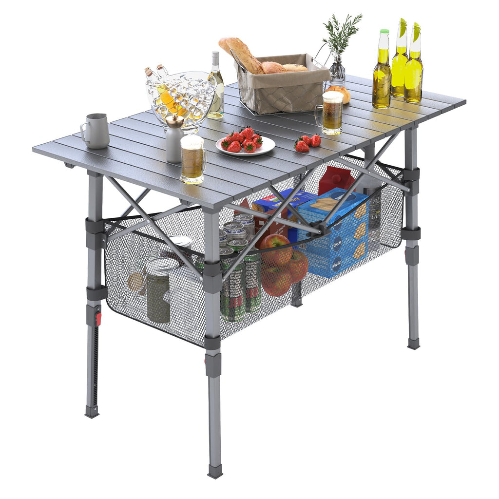 Portable Aluminum Folding Camping Table with Storage Basket P52193