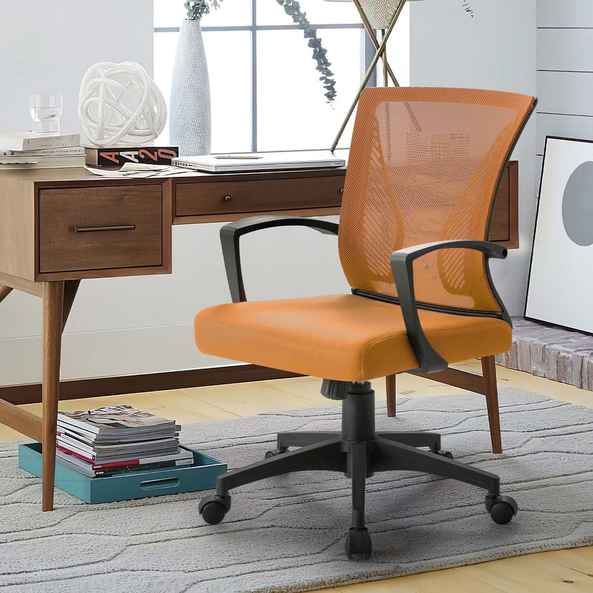 Orange Mid Back Mesh Ergonomic Office Chair with Armrest J537
