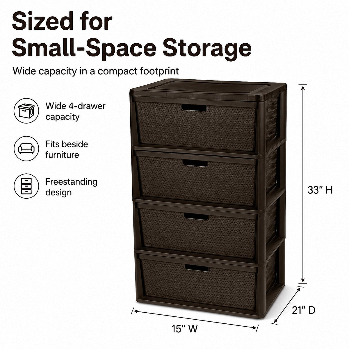 4 Drawer Brown Plastic Storage Tower X4493