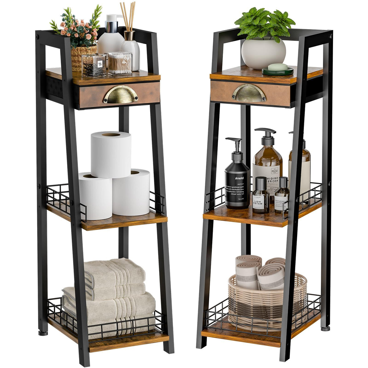 3-Tier Narrow Bathroom Shelves with Drawer E6960