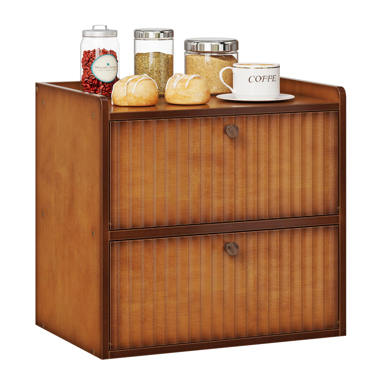 Rustic Bamboo Bread Box Double Layer Large Capacity S566