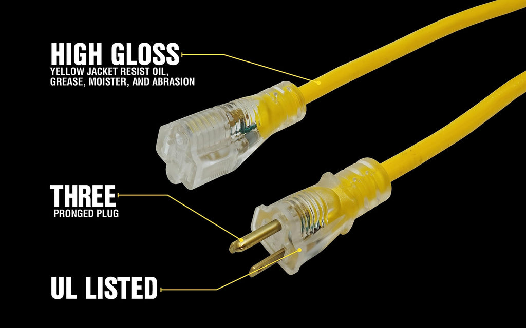 Yellow 100ft. 12/3 15Amp Heavy Duty Extension Cord D596