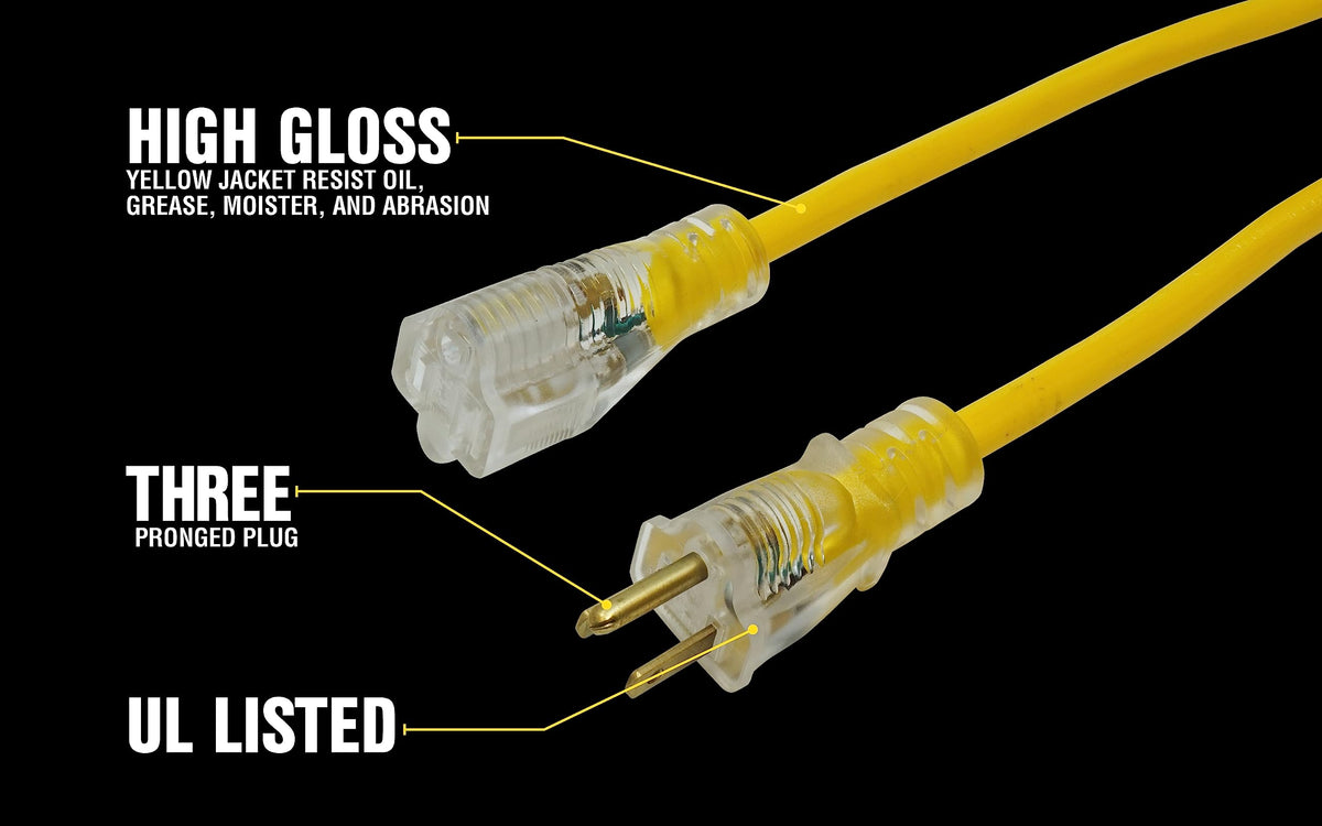 Yellow 100ft. 12/3 15Amp Heavy Duty Extension Cord D596