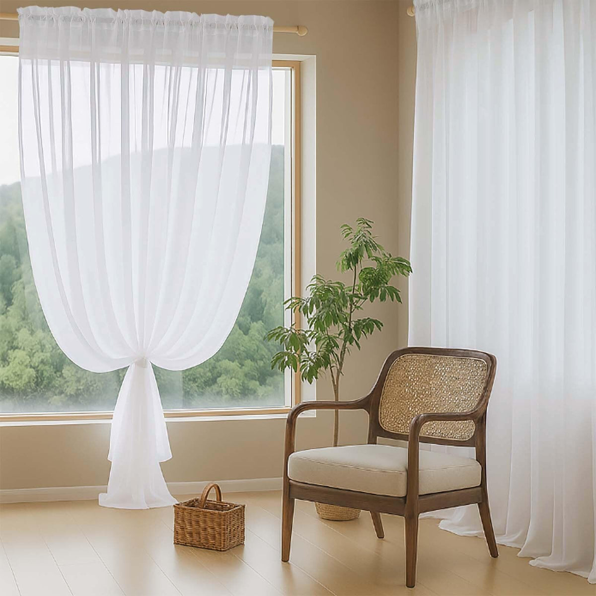 Extra Wide Sheer White Curtains 84 Inches Long 2 Panels G2317