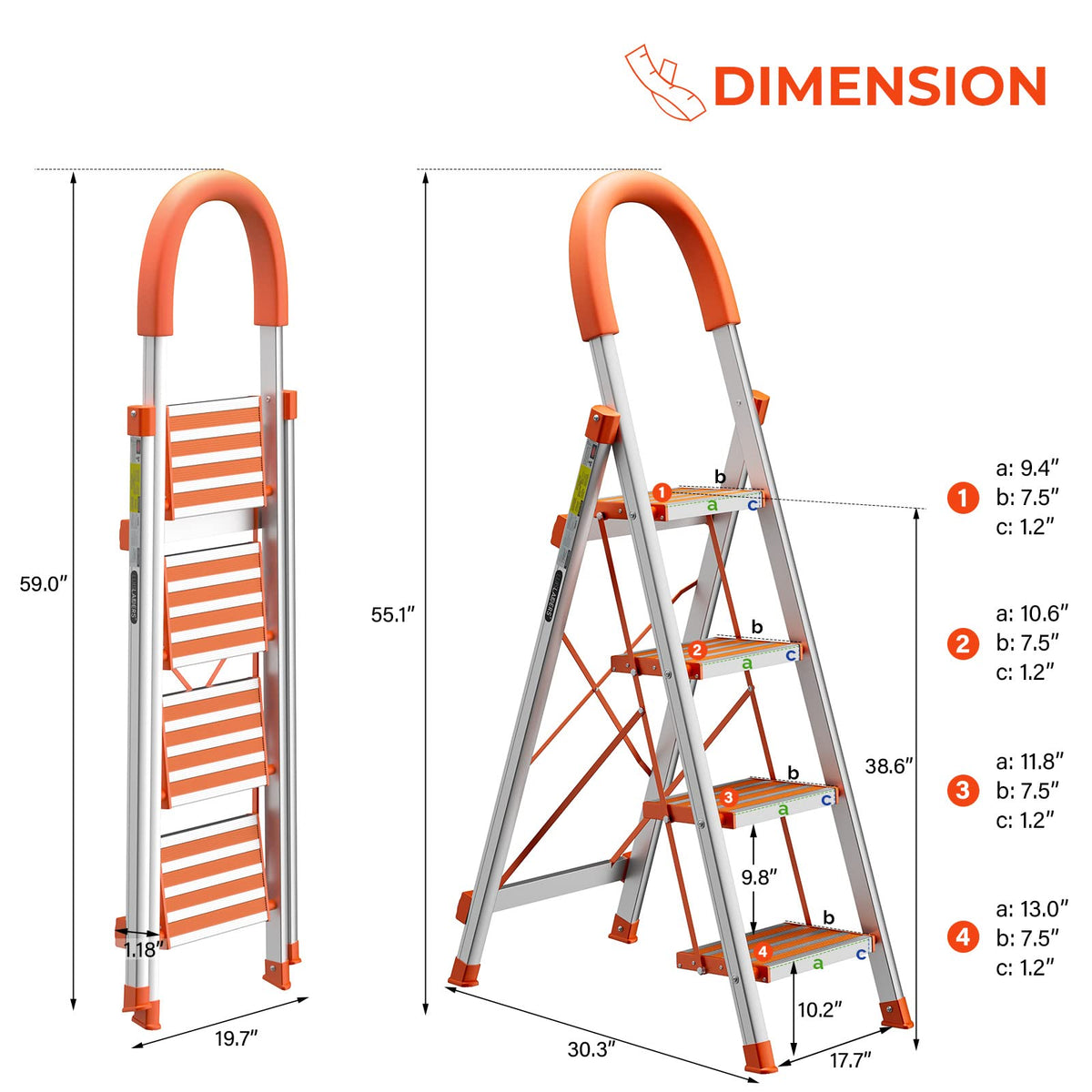 4 Step Aluminum Lightweight Folding Step Stool 350lbs X2959