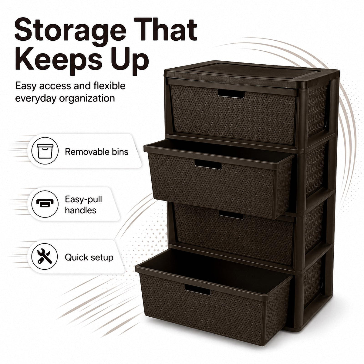 4 Drawer Brown Plastic Storage Tower X4493
