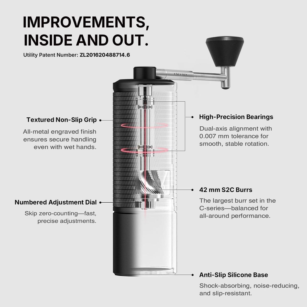 Manual Coffee Grinder with Conical Burr, Portable Hand Coffee Mill - Black J57057