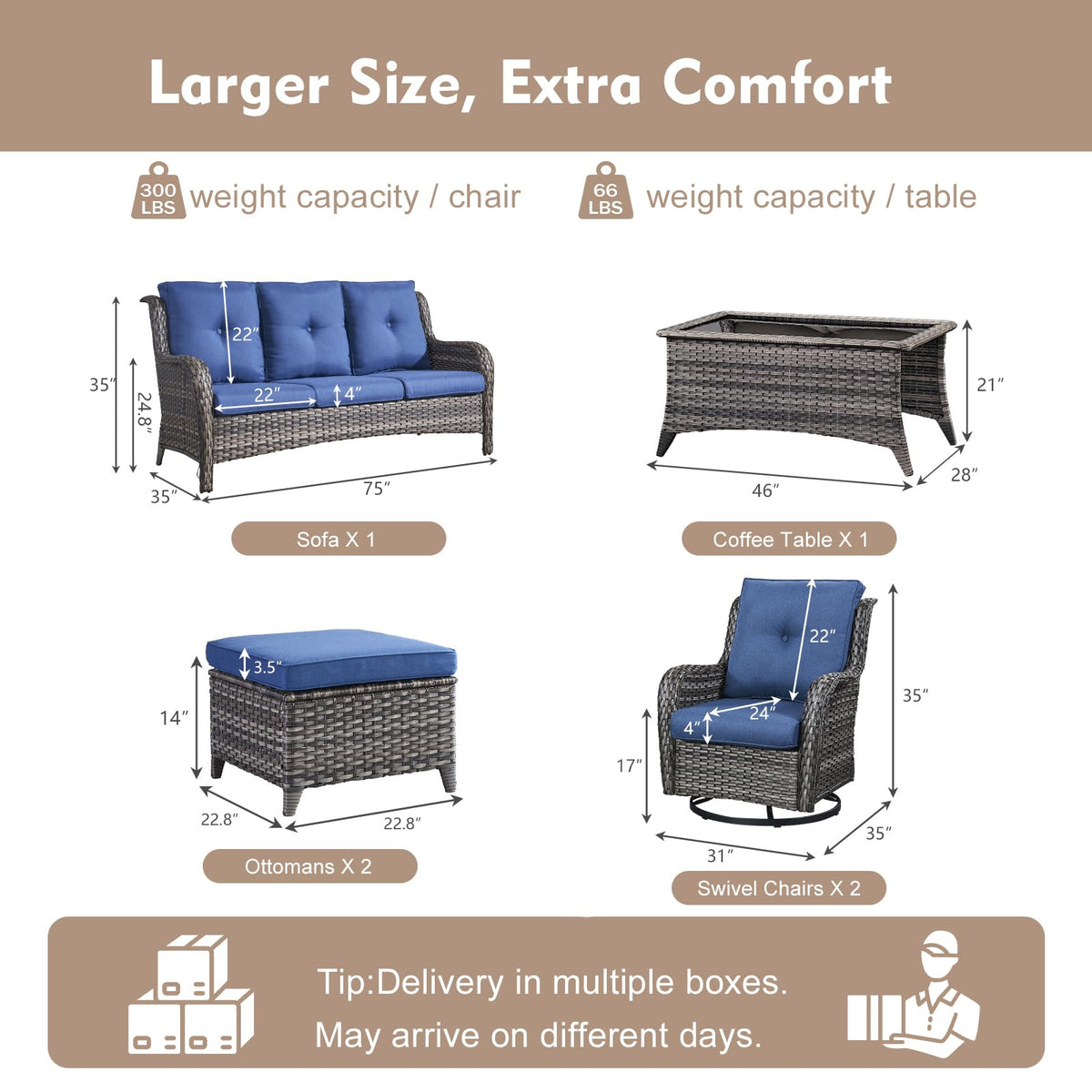 Grey Wicker 6 Piece Patio Furniture Set D58450