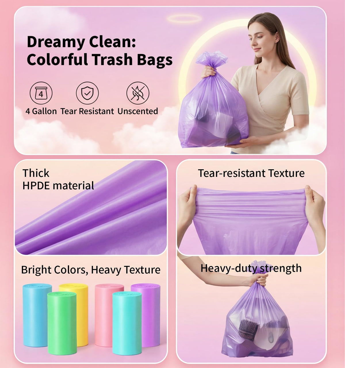4 Gallon 0.86 Mil Unscented 150 Count Small Trash Bags H87725
