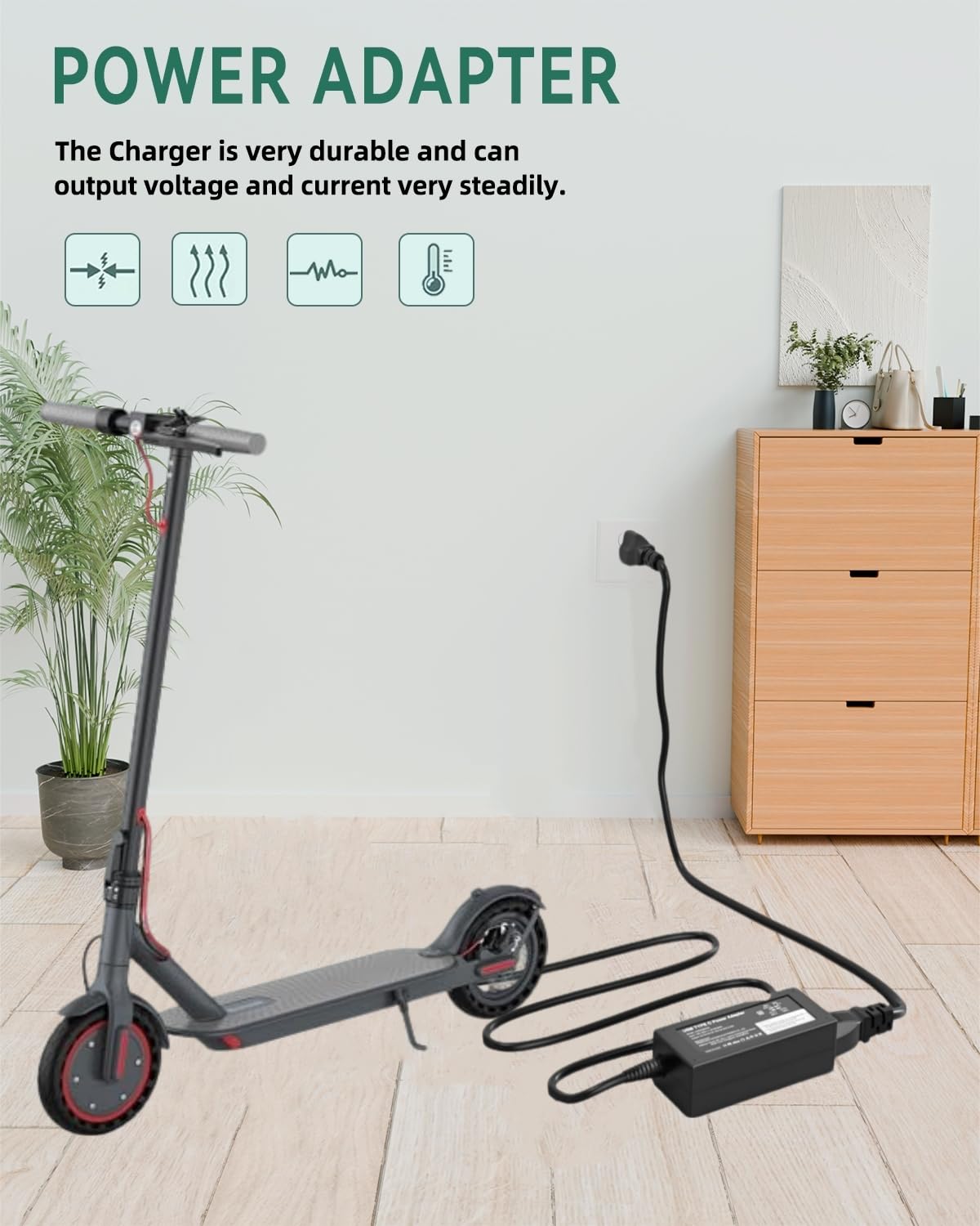 42V AC/DC Adapter Charger for 8.5 inches Electric Scooter 350W Motor 36V 10.4Ah Lithium-ion Battery O7398