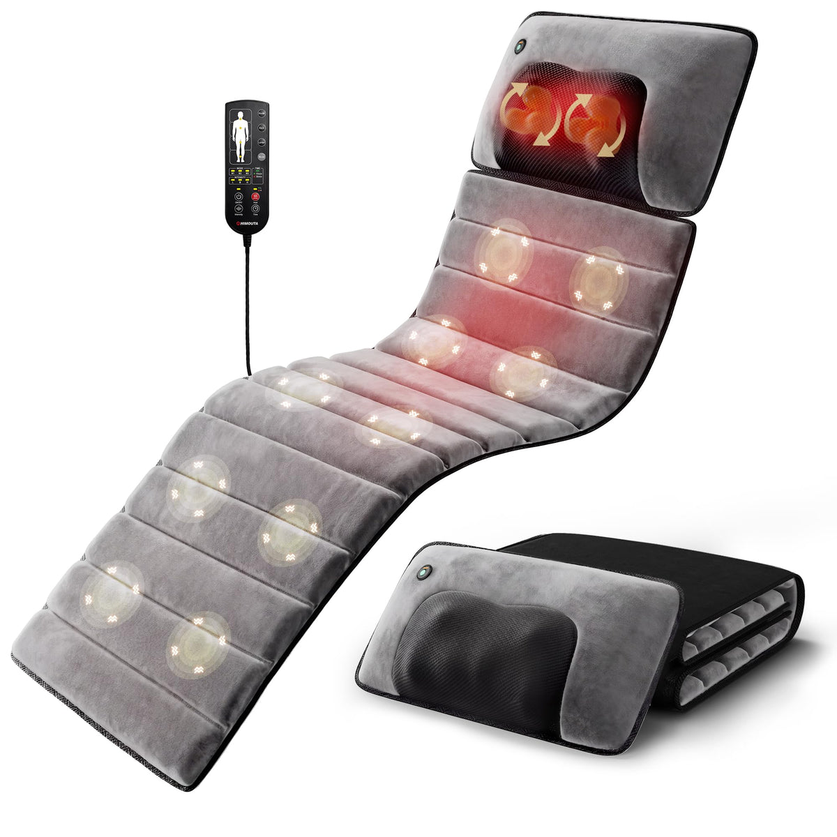 Grey Foldable Heated Full Body Massage Mat with 3D Neck Massager G55503