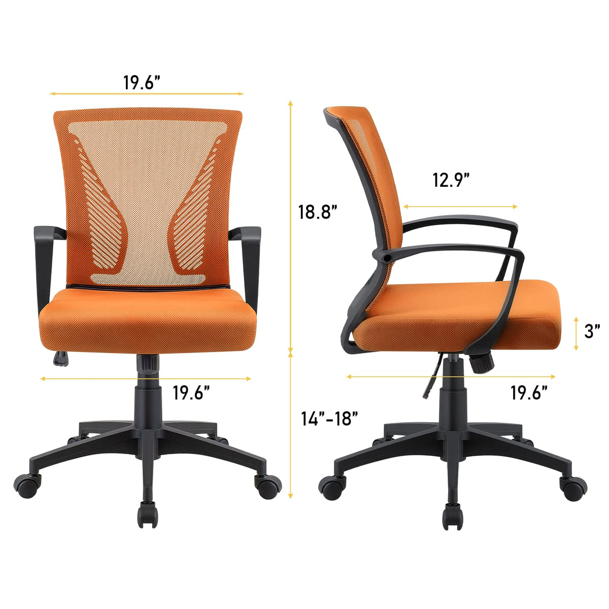 Orange Mid Back Mesh Ergonomic Office Chair with Armrest J537