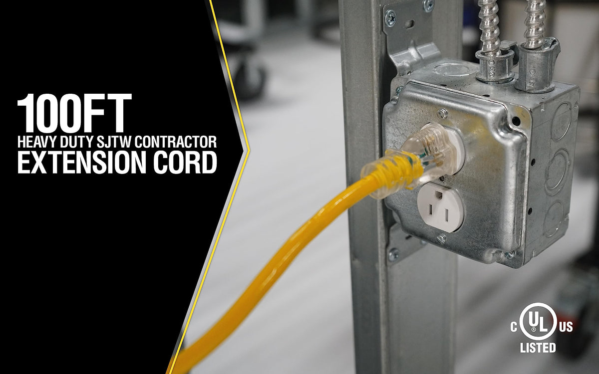 Yellow 100ft. 12/3 15Amp Heavy Duty Extension Cord D596