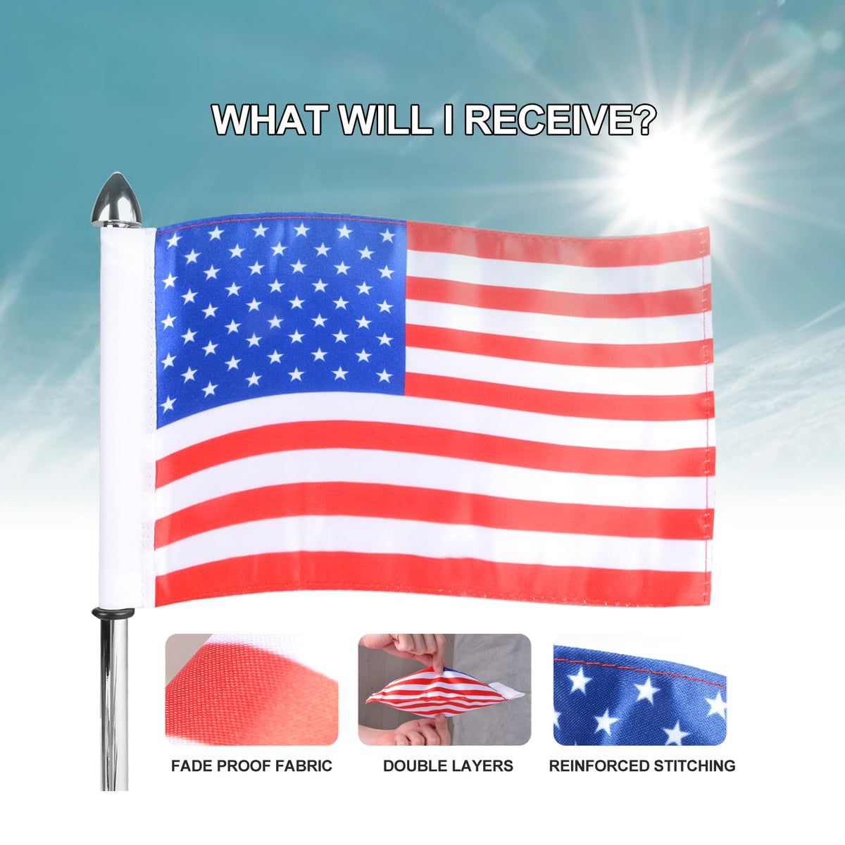 2 Pack Stainless Steel Flag Pole Mount Kit with 6pcs Flags A305088
