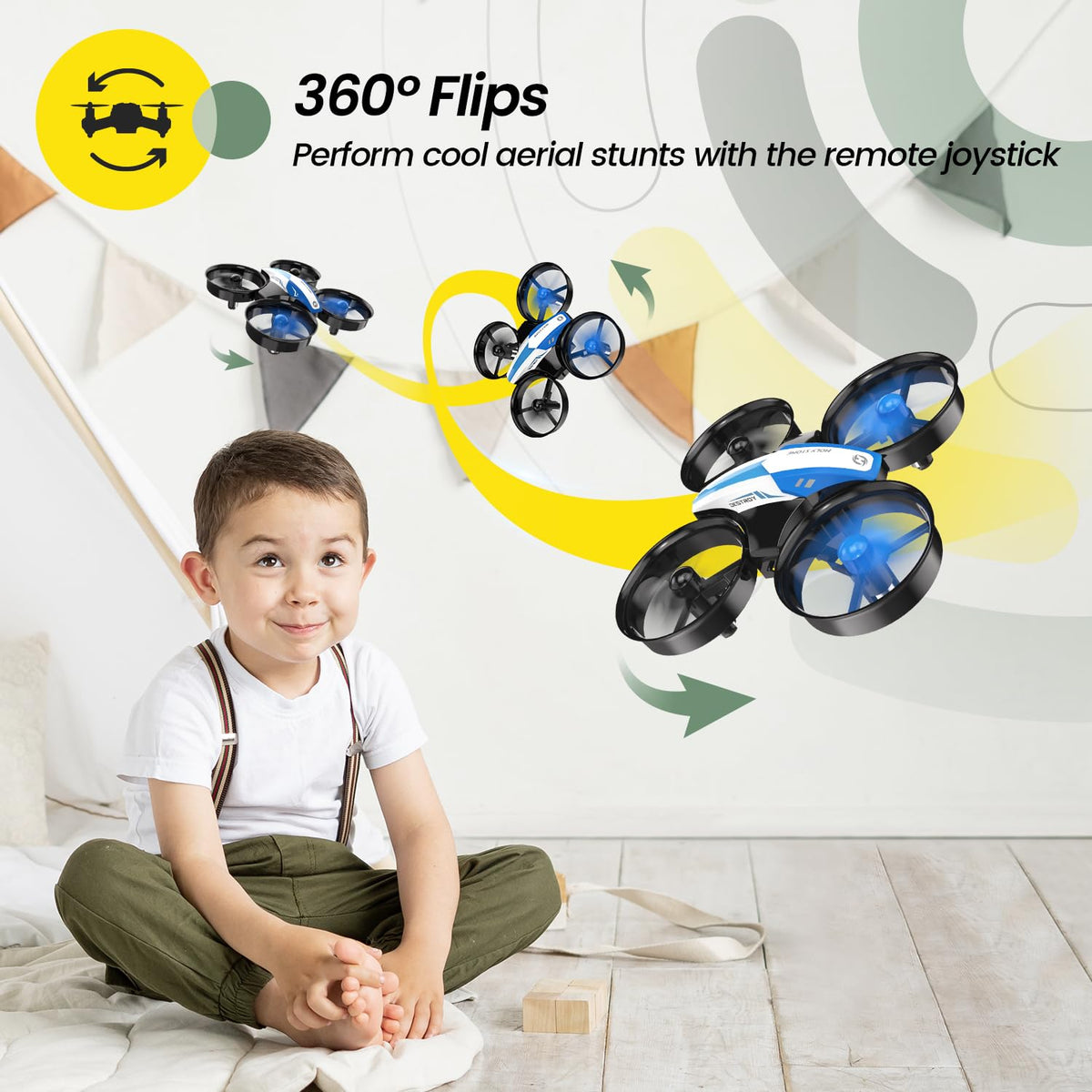 Mini Drone RC Nano Quadcopter with Auto Hovering 3D Flips and 3 Batteries Blue T527
