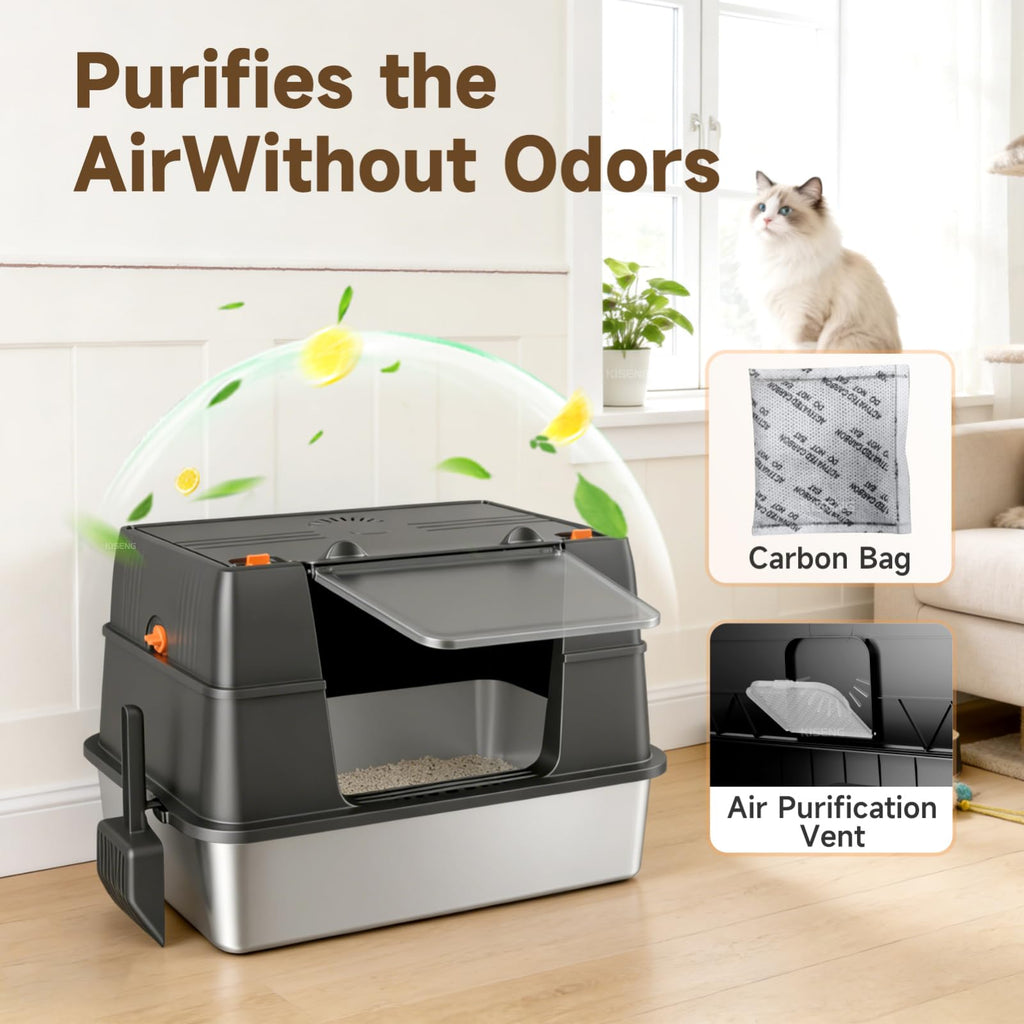 Stainless Steel High Sided Enclosed Litter Box with Lid M247