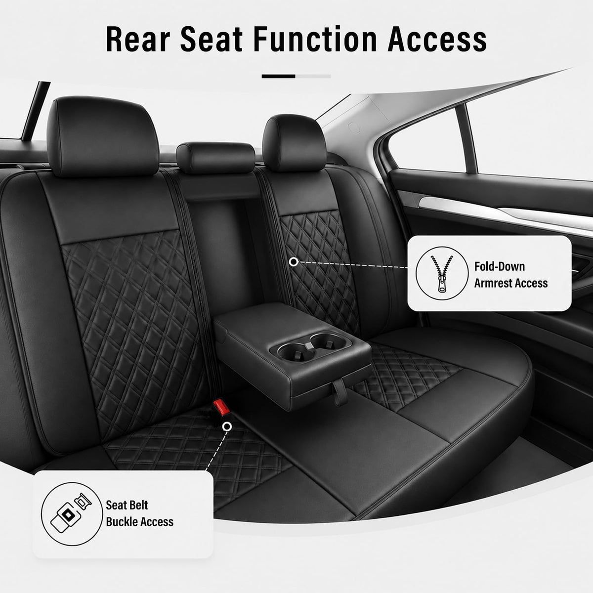 Black Nappa Leather Car Seat Covers Full Set A3981